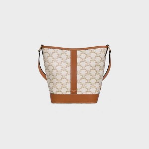 Triomphe Canvas Celine Small Bucket In And Calfskin Blanche | CL-593124