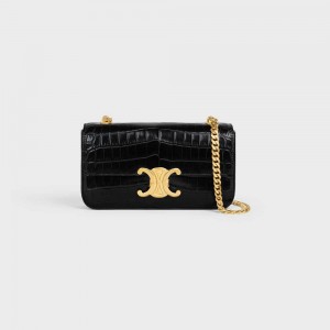 Triomphe Celine Chain Shoulder Bag In Niloticus Crocodile Noir | CL-593235