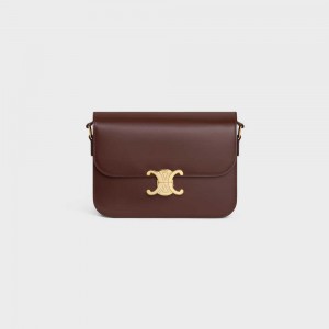 Triomphe Celine Classique Bag In Shiny Calfskin Marron | CL-593177