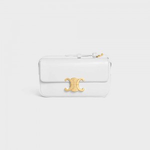 Triomphe Celine Shoulder Bag In Shiny Calfskin Blanche | CL-593244