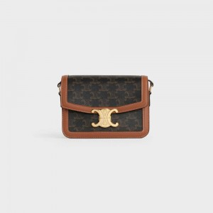 Triomphe Celine Teen Bag In Tela And Calfskin Marron | CL-593198