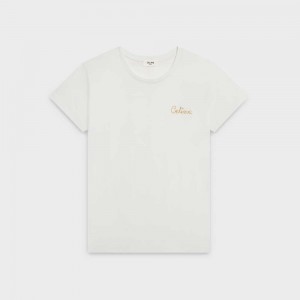 T-shirt Celine Embroidered In Coton Blanche | CL-592788