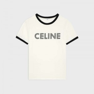 T-shirt Celine Loose In Coton Jersey Blanche Noir | CL-592125