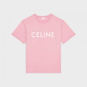 T-shirt Celine Loose In Coton Jersey Rose Blanche | CL-592794