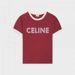 T-shirt Celine Loose In Coton Jersey Rouge Violette Blanche | CL-592126