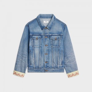 Vestes Celine V-shaped Trucker In Pismo Wash Denim Lavage | CL-592688