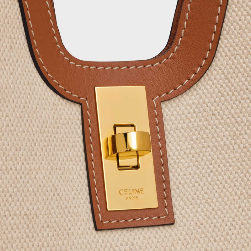 16 Celine Cabas In Textile And Calfskin Beige Marron | CL-593253