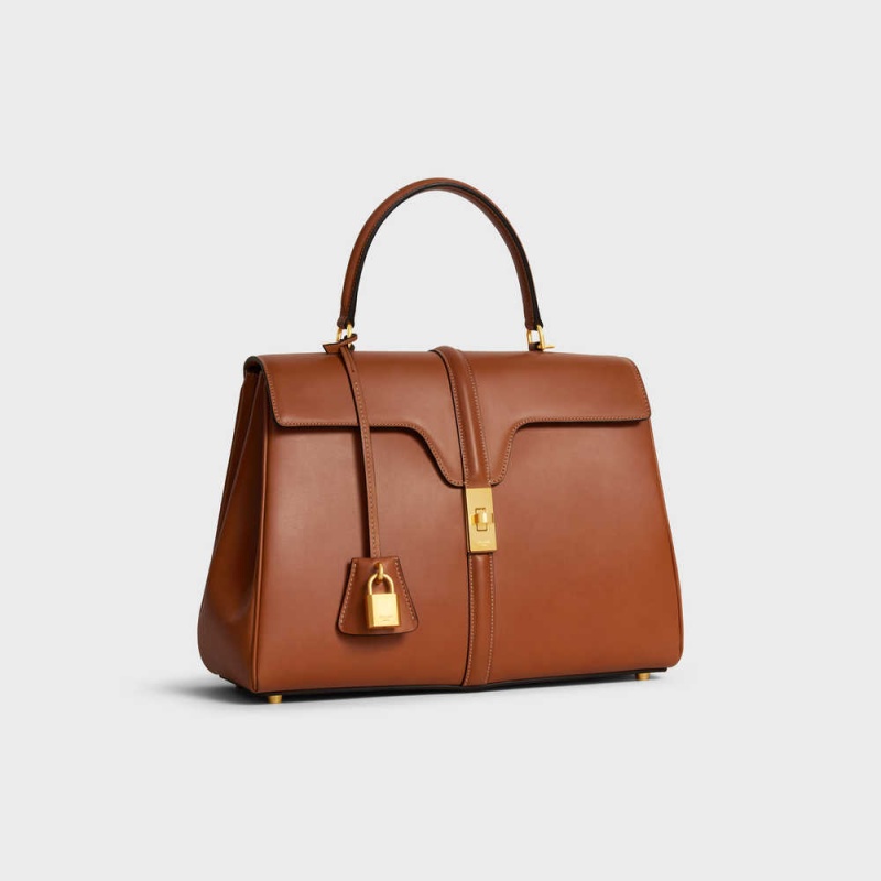 16 Celine Classique Bag In Natural Calfskin Marron | CL-593282