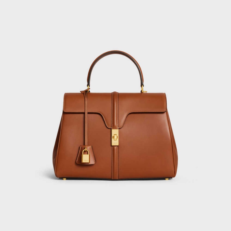 16 Celine Classique Bag In Natural Calfskin Marron | CL-593282