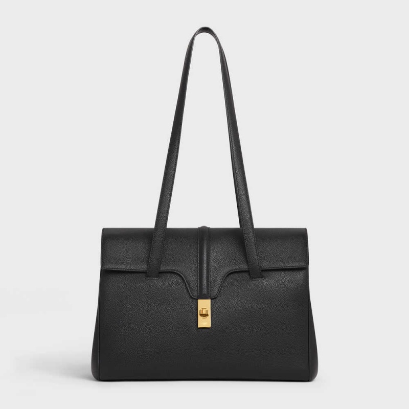 16 Celine Medium Soft Bag In Supple Grained Calfskin Noir | CL-593263