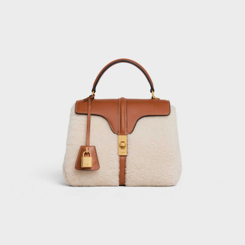 16 Celine Small Bag In Shearling And Natural Calfskin Beige Marron | CL-593277