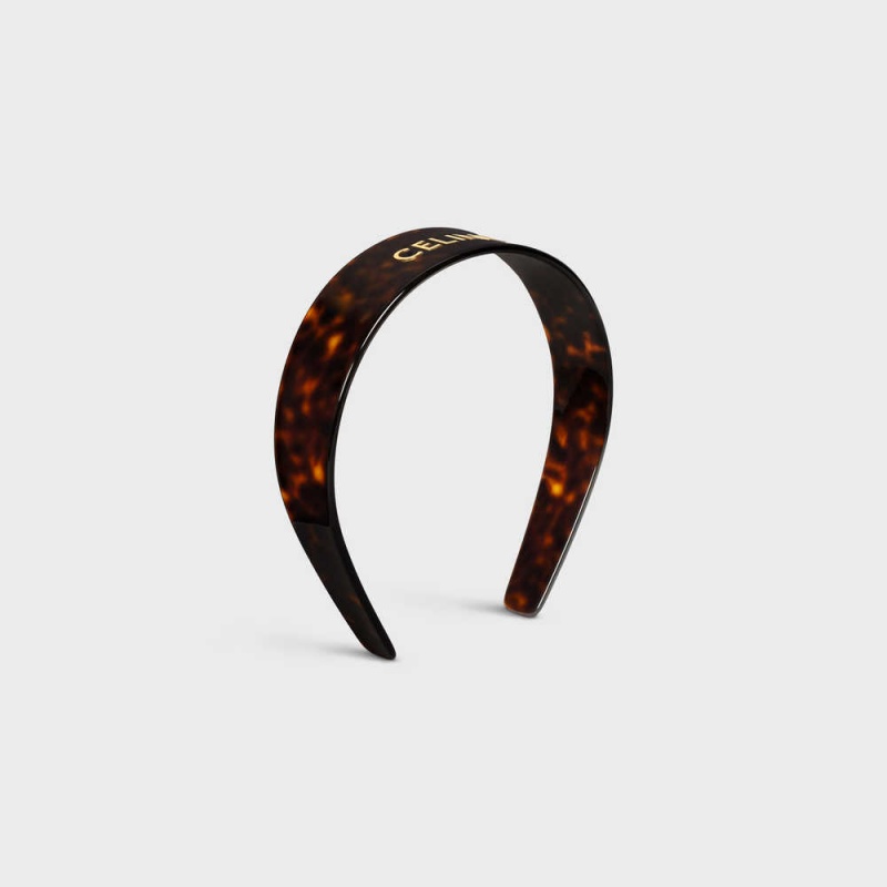 Accessoires Pour Cheveux Celine Headband In Dark Havana Acetate And Brass With Gold Finish Doré | CL-592336