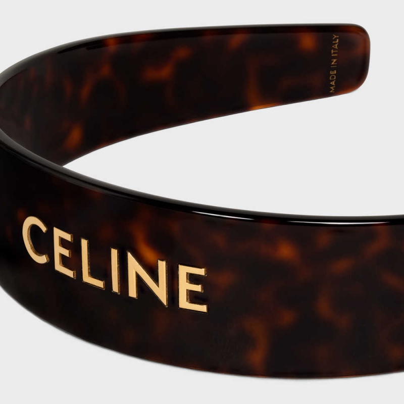 Accessoires Pour Cheveux Celine Headband In Dark Havana Acetate And Brass With Gold Finish Doré | CL-592336