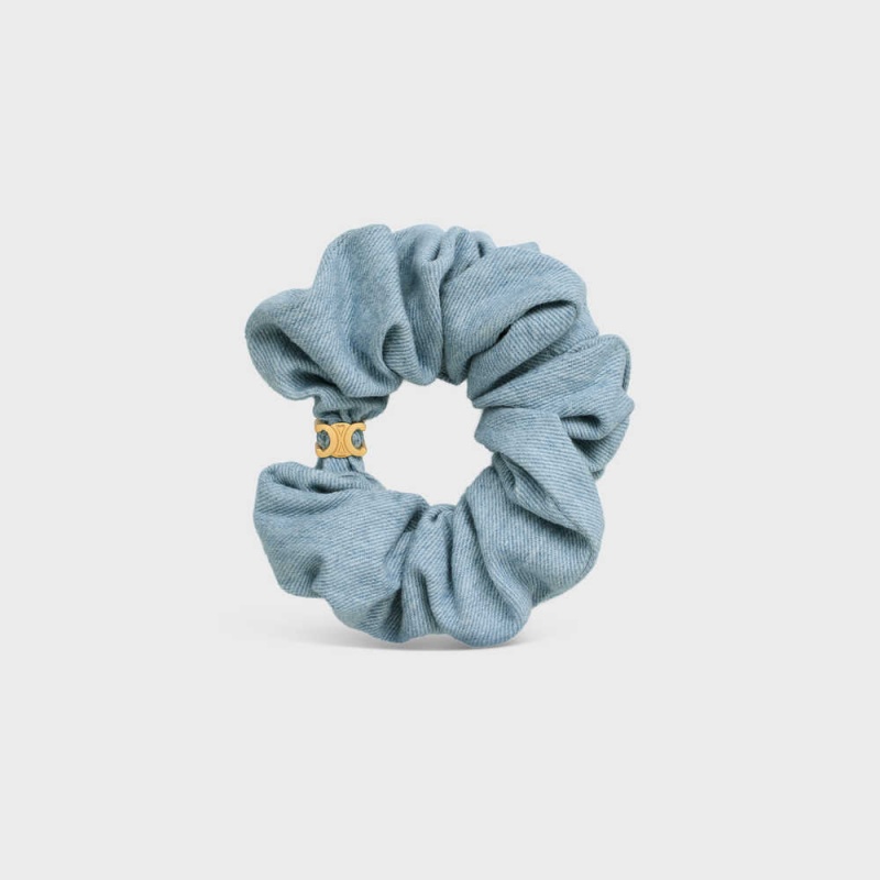 Accessoires Pour Cheveux Celine Scrunchy In Brass With Gold Finish And Denim Doré Bleu | CL-592330