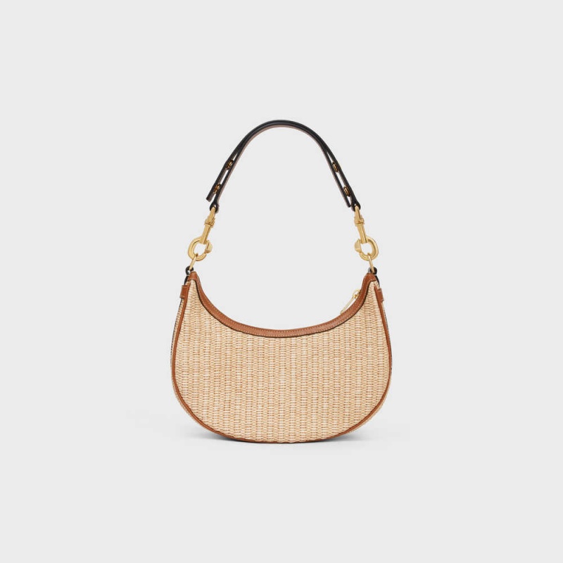 Ava Celine Mediumstrap Bag In Raffia Effect Textile And Calfskin Beige Marron | CL-593100