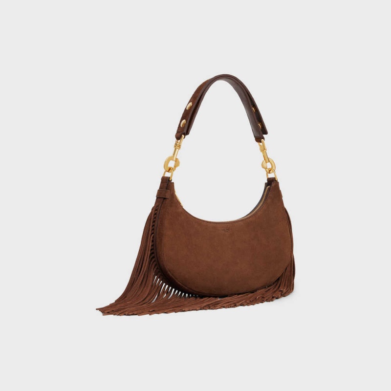 Ava Celine Mediumstrap Bag With Fringes In Daim Calfskin Marron | CL-593099