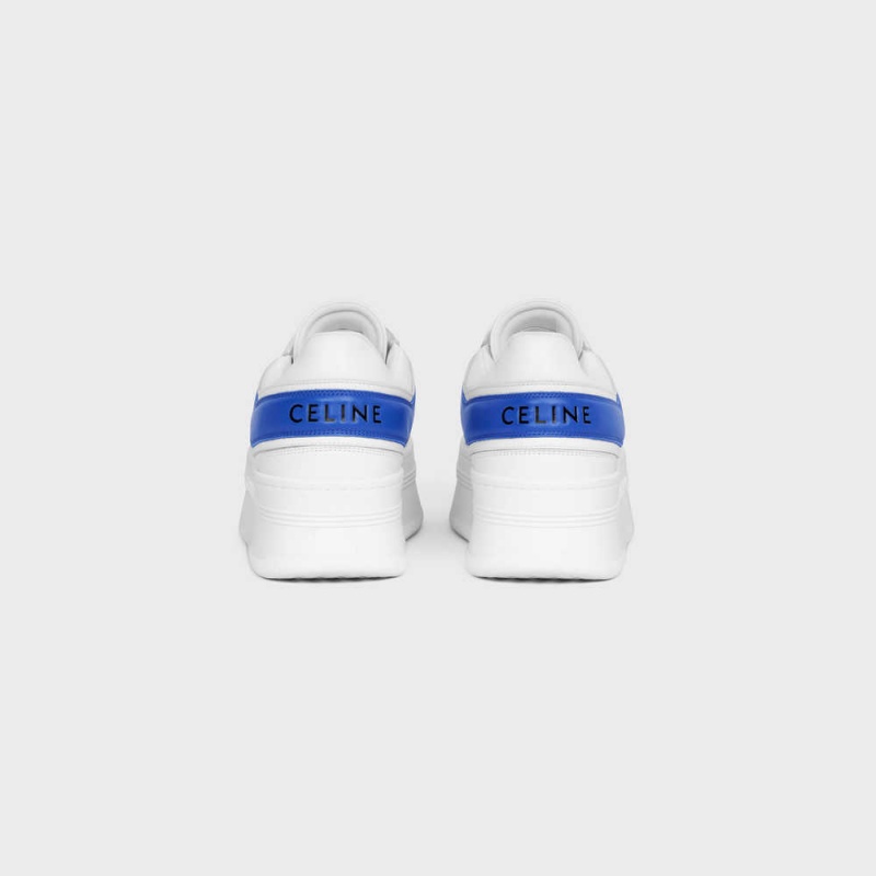 Basket Celine Block Sneakers With Wedge In Calfskin Blanche Bleu | CL-592548