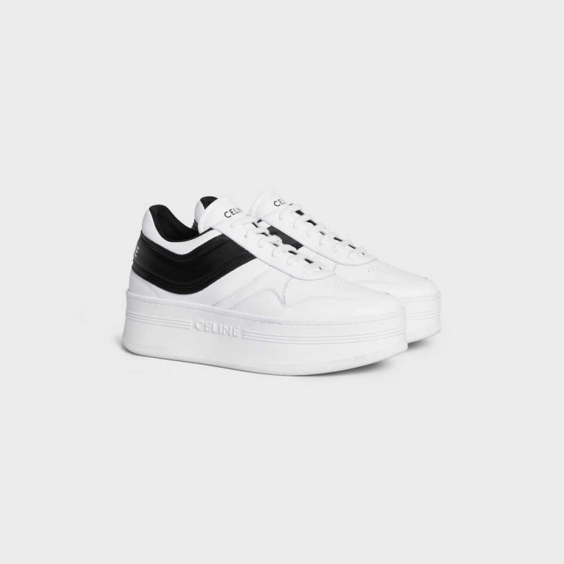 Basket Celine Block Sneakers With Wedge Outsole In Calfskin Blanche Noir | CL-592546