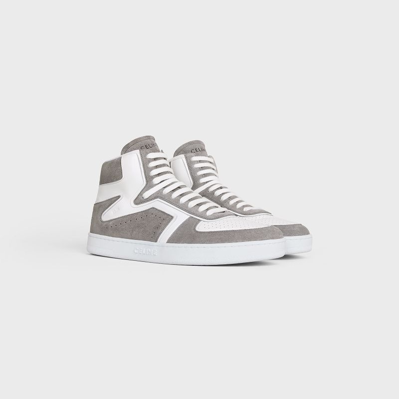 Basket Celine C01 Z Trainer High In Daim Calfskin And Calfskin Grise Blanche | CL-591910