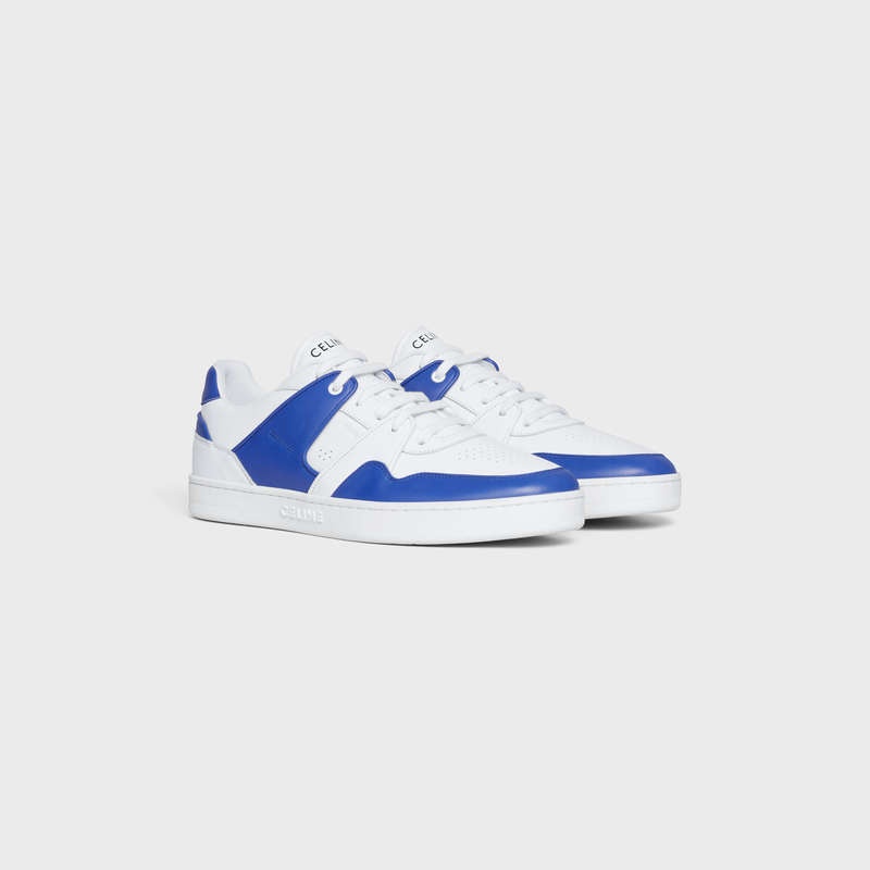 Basket Celine C04 Trainer Low Dentelle-up In Calfskin Blanche Bleu | CL-591905