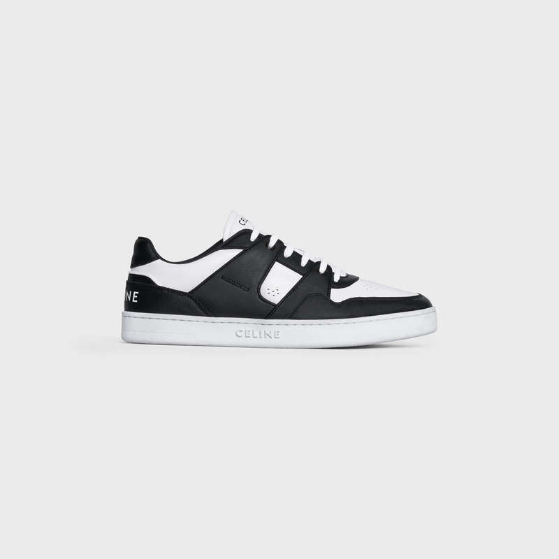 Basket Celine C04 Trainer Low Dentelle-up In Calfskin Blanche Noir | CL-591904