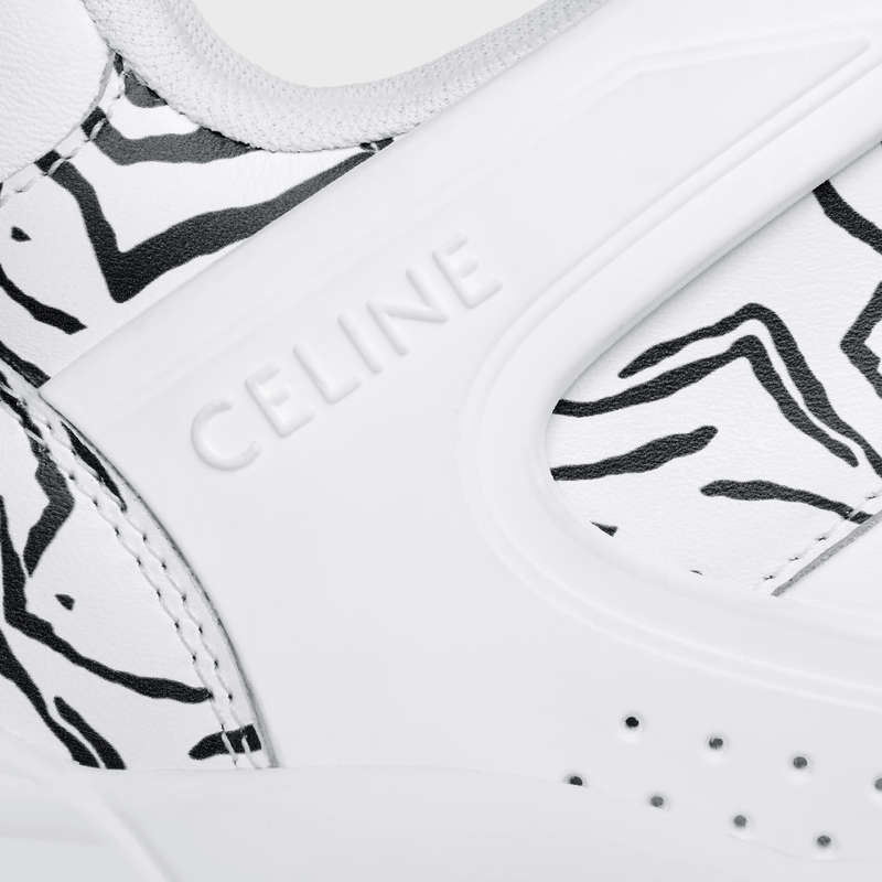 Basket Celine C07 Trainer Low Dentelle-up In Calfskin & Zebra Stamped Calfskin Blanche Noir | CL-591899