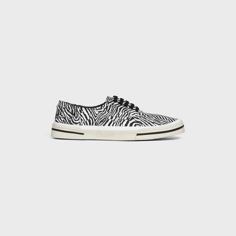 Basket Celine Elliot Low Dentelle Up In Zebra Printed Tela Noir Blanche | CL-591913