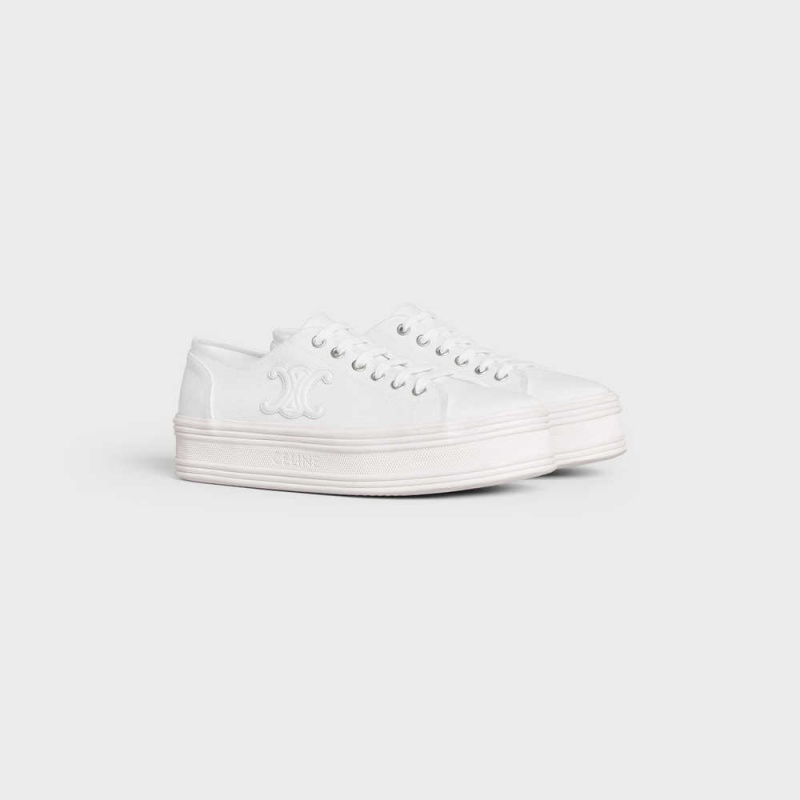 Basket Celine Jane Low Dentelle-up In Tela And Calfskin Blanche | CL-592552