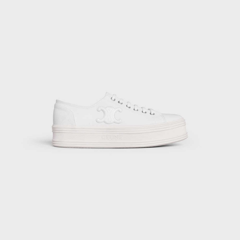 Basket Celine Jane Low Dentelle-up In Tela And Calfskin Blanche | CL-592552