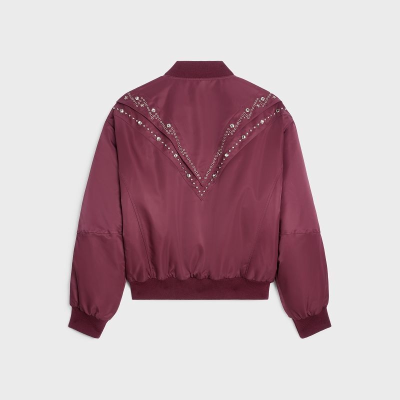 Blousons Celine Embroidered Bomber In Nylon Bordeaux | CL-591958