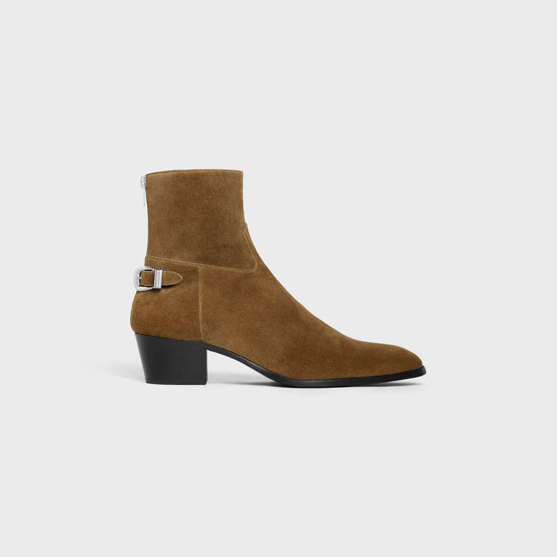 Botte Celine Back Boucle Zipped Isaac In Daim Calfskin Grise Marron | CL-591863