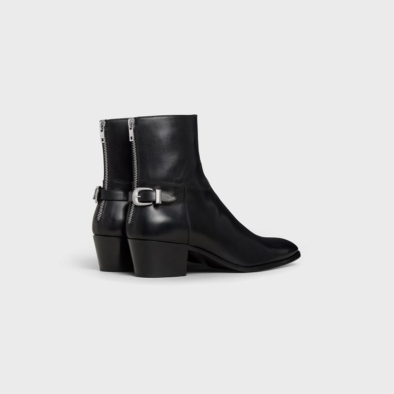 Botte Celine Back Boucle Zipped Isaac In Shiny Calfskin Noir | CL-591860