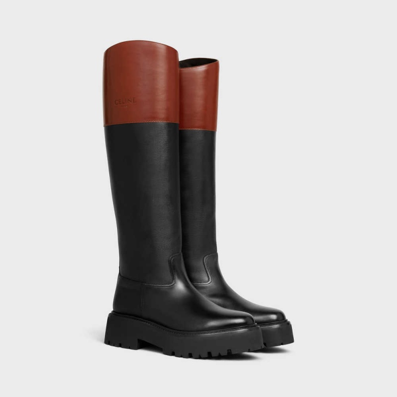 Botte Celine Bulky High In Calfskin Noir Marron | CL-592512