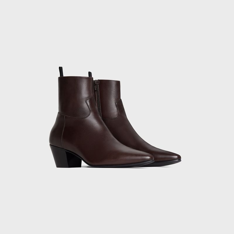 Botte Celine Jacno Zipped In Calfskin Marron | CL-591865