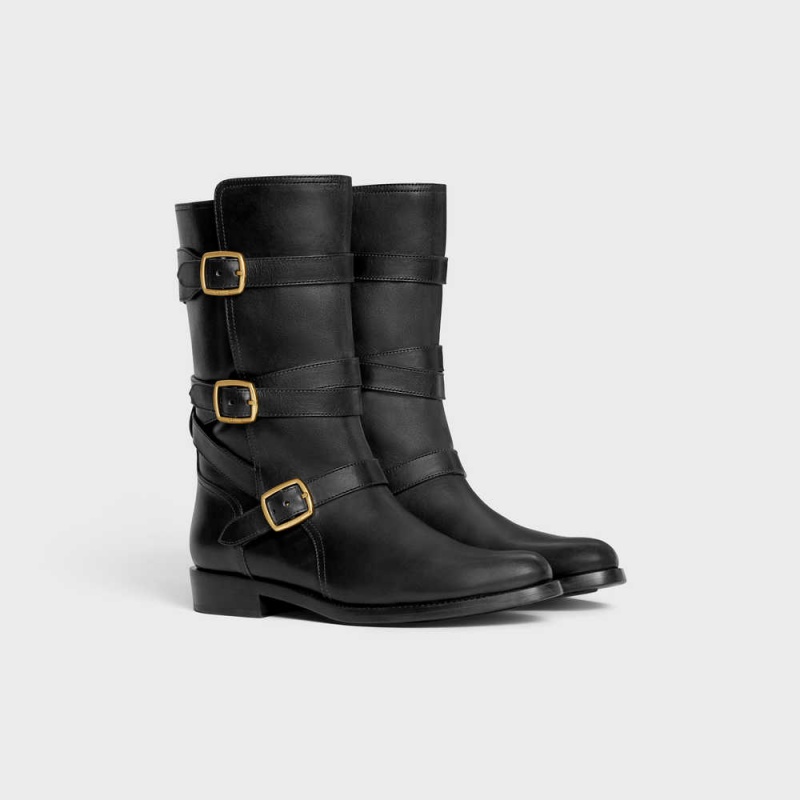 Botte Celine Lyra Triple Buckles In Calfskin Noir | CL-592500