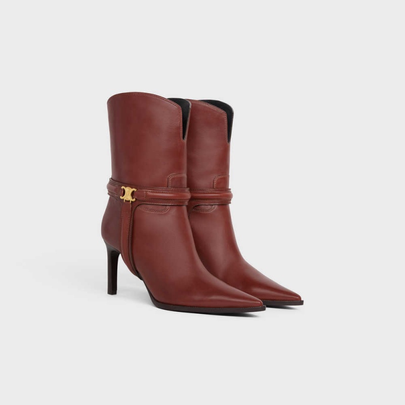 Botte Celine Verneuil Triomphe Harness Low In Calfskin Marron | CL-592492