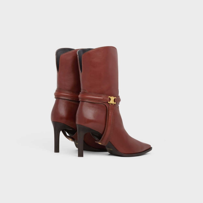 Botte Celine Verneuil Triomphe Harness Low In Calfskin Marron | CL-592492