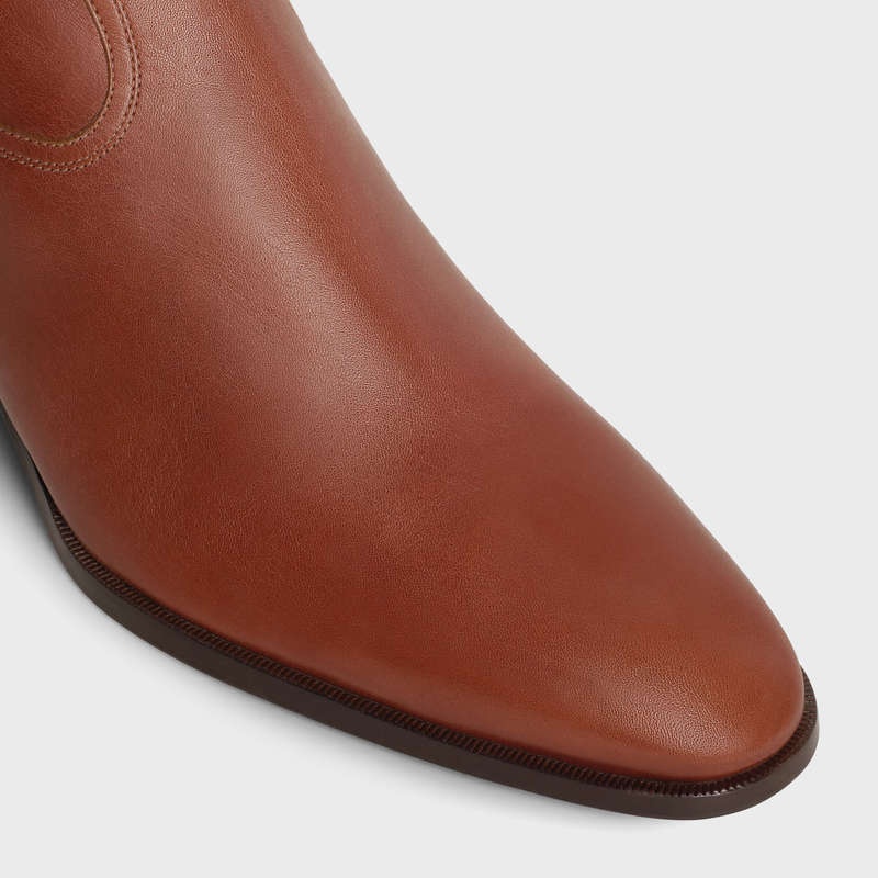 Botte Celine Western Zipped Isaac In Calfskin Marron | CL-591862