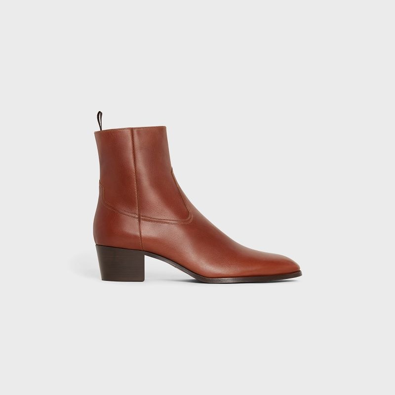 Botte Celine Western Zipped Isaac In Calfskin Marron | CL-591862