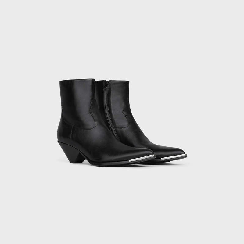 Botte Celine Zipped Conique With Metal Embout In Shiny Calfskin Noir | CL-591875