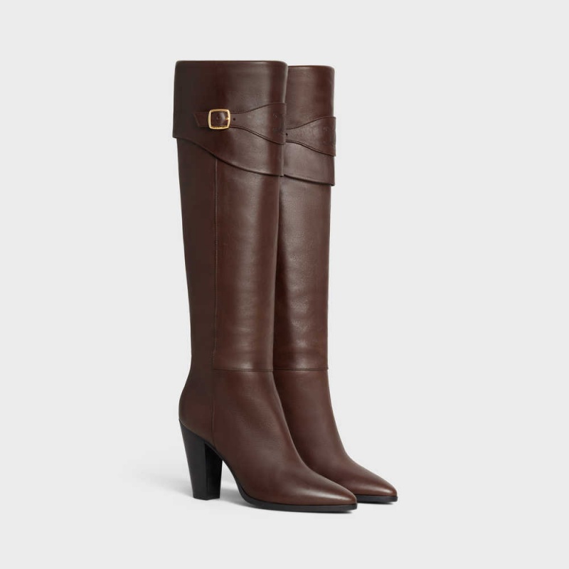 Botte Celine Équitation With Triomphe Wiltern In Calfskin Marron | CL-592516