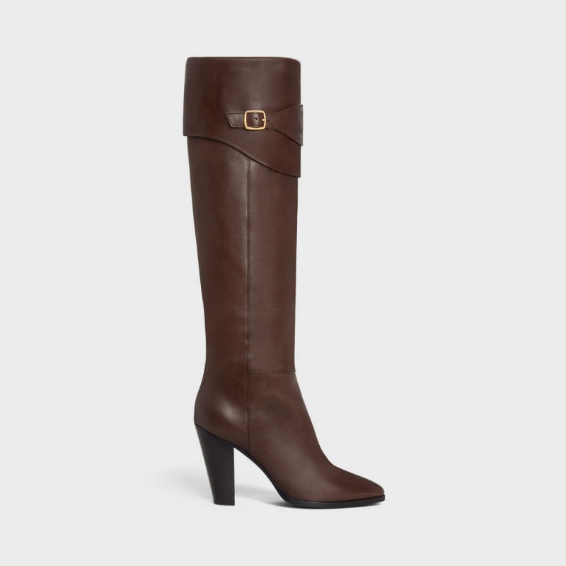 Botte Celine Équitation With Triomphe Wiltern In Calfskin Marron | CL-592516