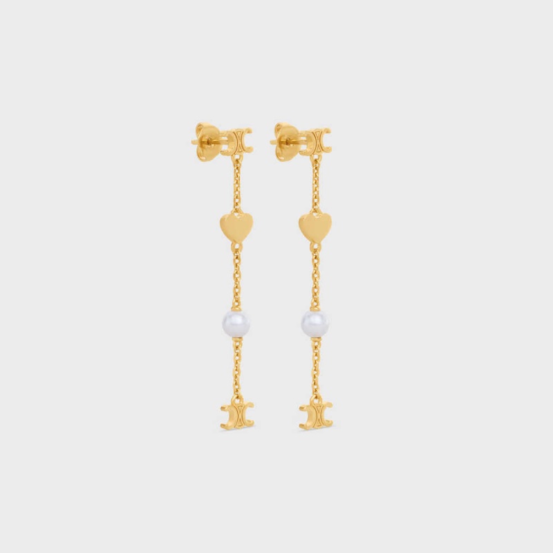 Boucles d'Oreilles Celine CœUr Charms In Brass With Gold Finish And Resin Pearl Doré Blanche | CL-592297