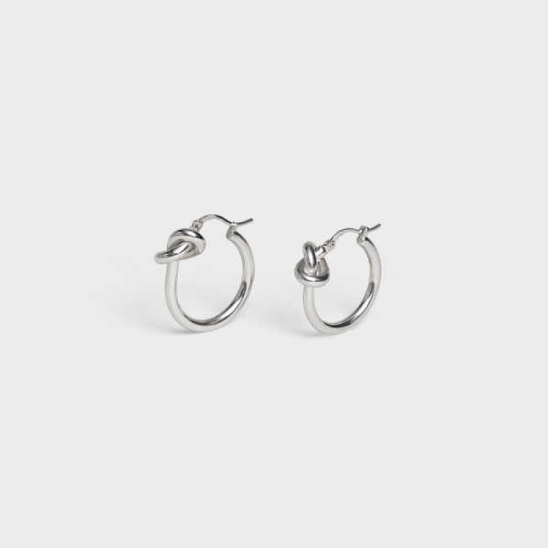 Boucles d'Oreilles Celine Knot Small Hoops In Brass With Rhodium Finish Argent | CL-592312