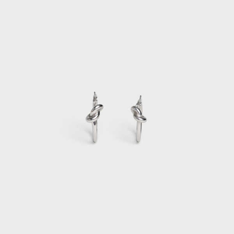 Boucles d'Oreilles Celine Knot Small Hoops In Brass With Rhodium Finish Argent | CL-592312