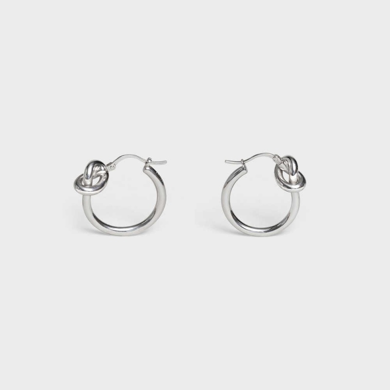 Boucles d\'Oreilles Celine Knot Small Hoops In Brass With Rhodium Finish Argent | CL-592312