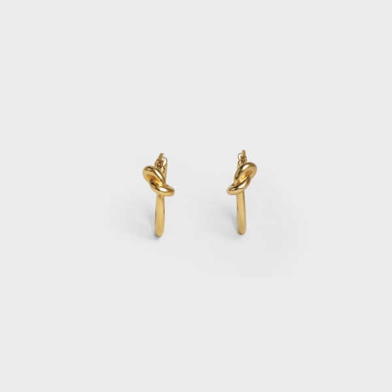 Boucles d'Oreilles Celine Knot Small Hoops In Brass With Gold Finish Doré | CL-592311