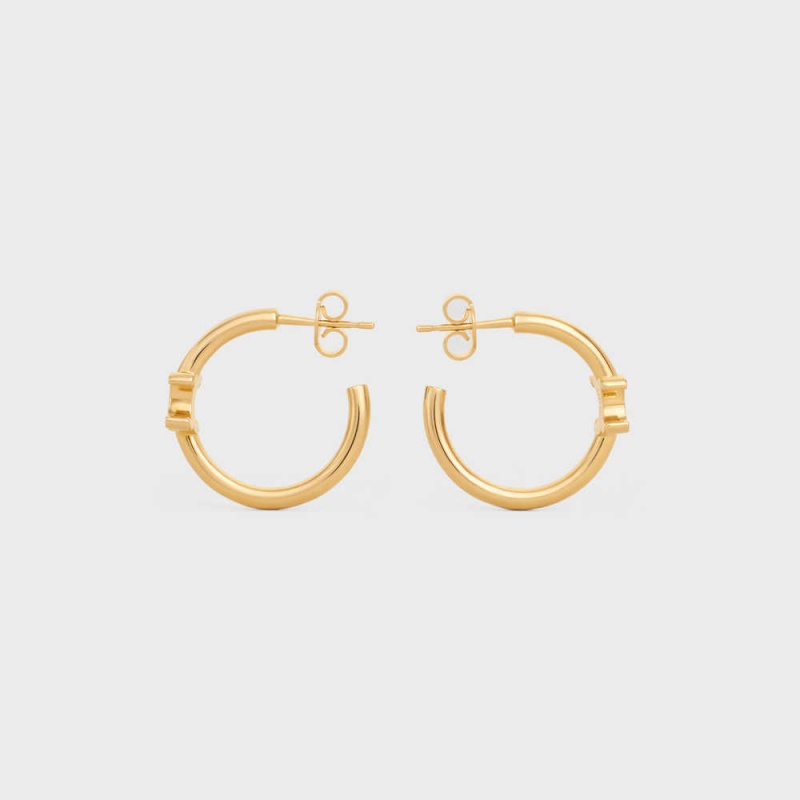 Boucles d'Oreilles Celine Triomphe Asymmetric Hoops In Brass With Gold Finish Doré | CL-592295