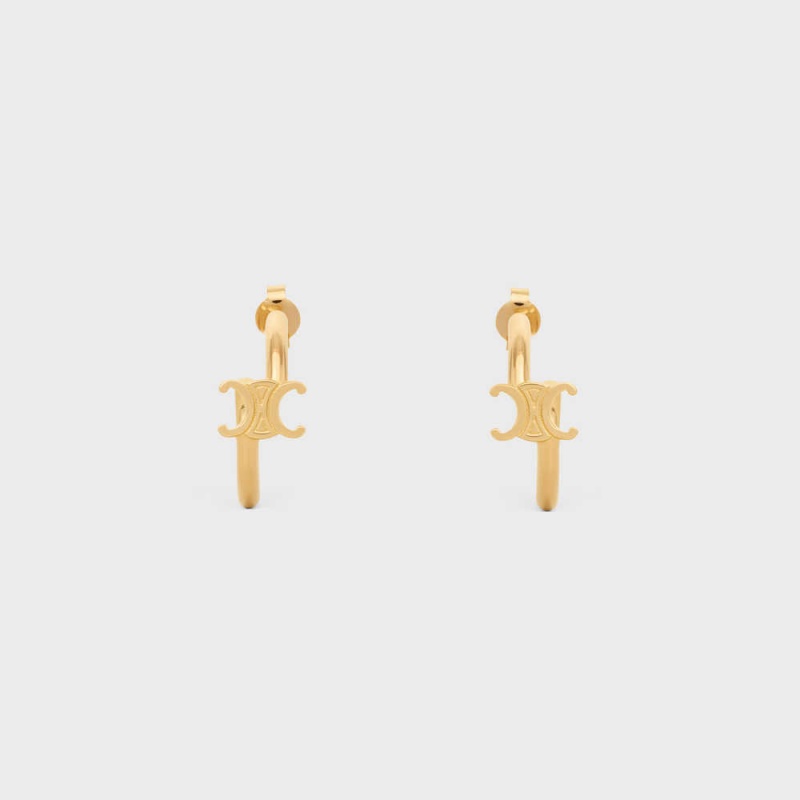 Boucles d\'Oreilles Celine Triomphe Asymmetric Hoops In Brass With Gold Finish Doré | CL-592295