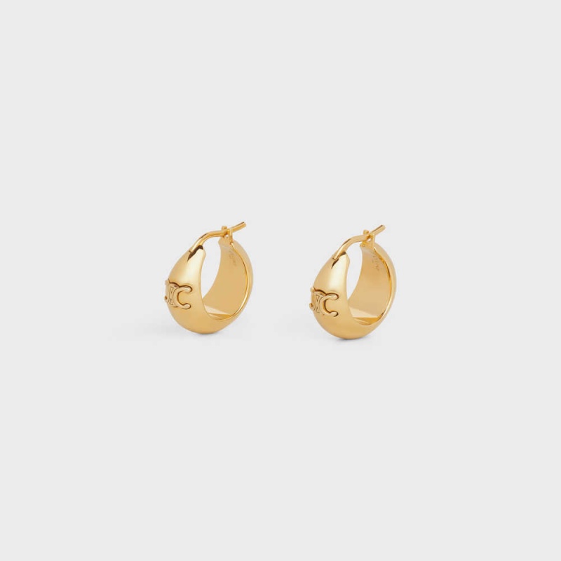 Boucles d'Oreilles Celine Triomphe Bold Hoops In Brass With Gold Finish Doré | CL-592306